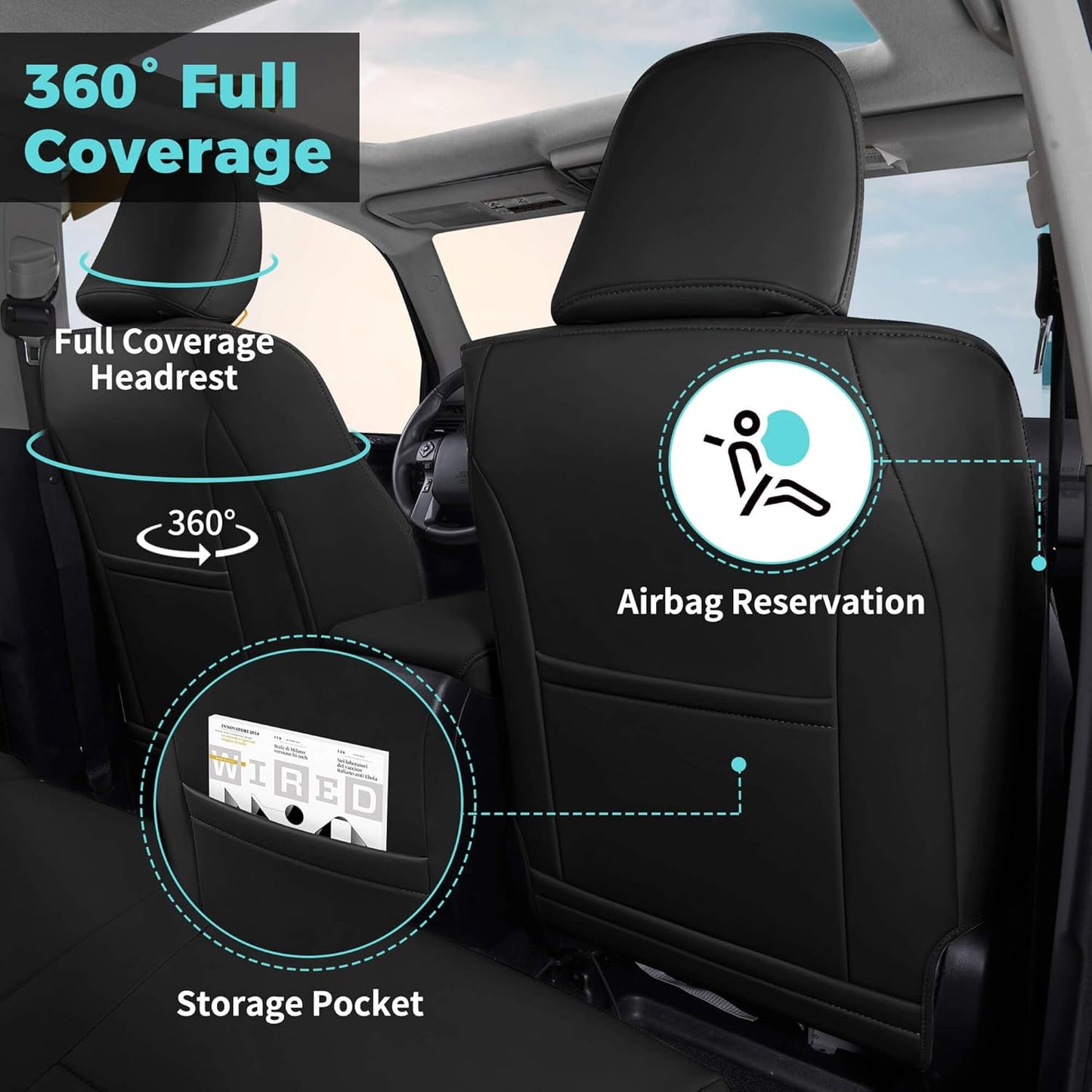 Seat Covers for Toyota 4Runner 2011-2024, Faux Leather Car Seat Cover Full Set, 2-Row-Only for 5 Seats Version-Black