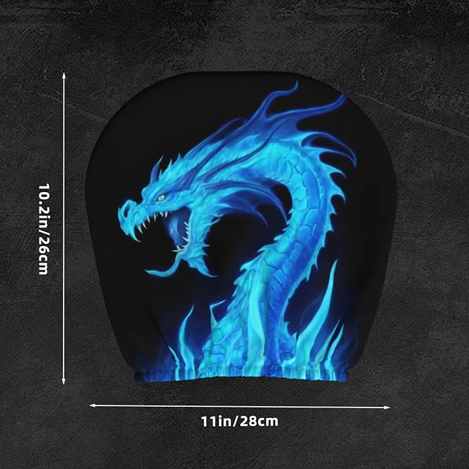 Dujiea 2 Pack Fire Blue Dragon Car Headrest Covers, Universal Soft Car Seat Head Rest Cover Protector, Vehicle Accessories Fabric Headrest Cover for Cars Vans Trucks