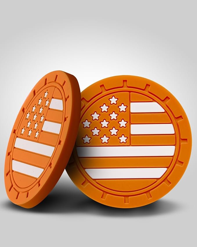 4 Pack Car Cup Coasters, Universal American Flag Non-Slip Silicone Cup Holder Inserts, Car Interior Accessories, Orange