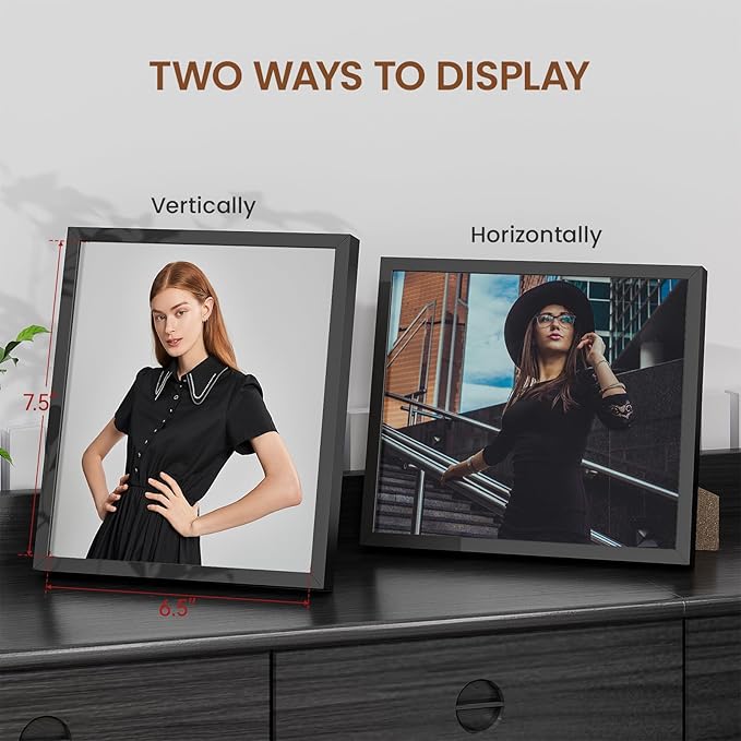 Heimlove 7x8 Metal Picture Frame,Black Aluminum Photo Frames-Real Tempered Glass,Tabletop Display,Mounting Horizontally or Vertically Decor for Wall-1Pack