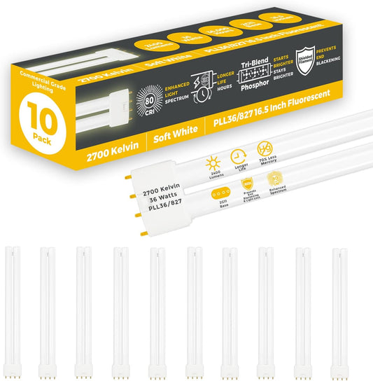 GoodBulb PLL36/827 | 36W 16.5" Twin Tube Compact Fluorescent Light Bulb | 4-pin 2G11 Base 2700K Soft White 2400 Lumen | 36000 Hour Long Life Biax | Pack of 10