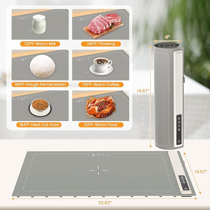 Electric Warming Tray with Adjustable Temperature-Portable Warming Mat for Food,Roll Up Silicone Food Warmer for Parties with 3 Temperature Settings,Versatile Food Warmers for Parties Buffet (Grey)
