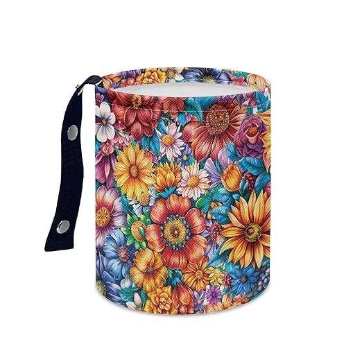 Colorful Flower Auto Garbage Bag Trash Can Collapsible Trash Rubbish Bin Basket Bag Hanging Cup Holder Organizer Car Interior Accessories for Front Seat, Back Seat, Floor, Headrest