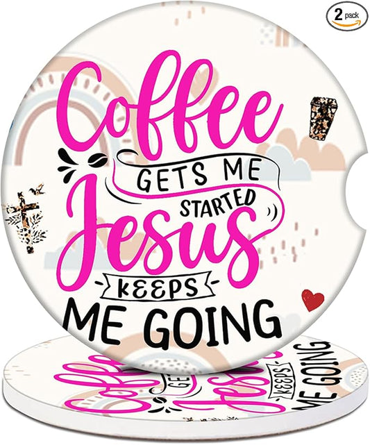 Car Cup Holders Coasters - Funny Coffee Lover Absorbent Ceramic Coaster, Car Coasters for Cup Holders, Auto Accessories for Women & Men, Pack of 2