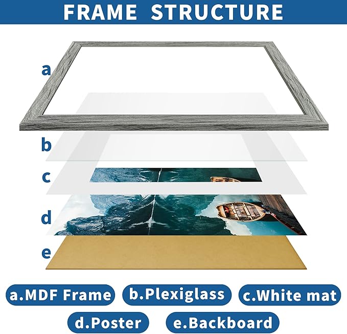 16x24 Frame Set of 2, Rustic Grey Wood Style - Display 16 x 24 Picture without Mat or 12x18 Picture with Mat, Wall Mounting Horizontal and Vertical