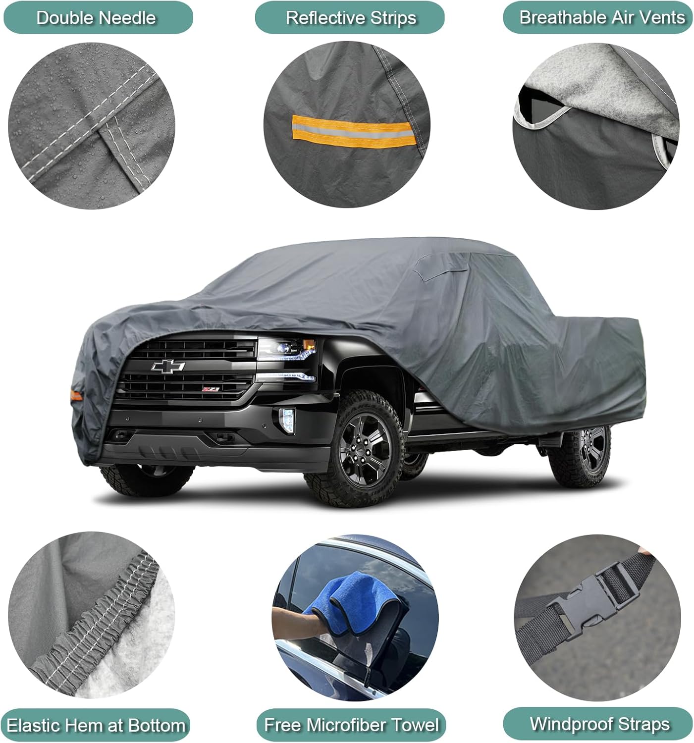 16 Layers Truck Cover Waterproof All Weater, Heavy Duty Outdoor Pickup Truck Cover for Nissan Frontier, Ford F100 Ranger, Chevy C10 S10 etc, Regular Cab Short Box. Length up to 210 inches.