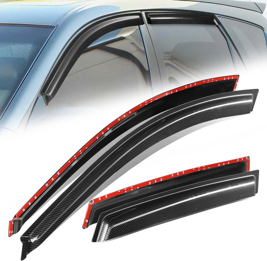 Auto Dynasty 4Pcs Carbon Fiber Pattern Window Visors Compatible with 2003-2008 Toyota Matrix Pontiac Vibe, Tape-On Front & Rear Window Deflectors Rain Guards Sun Wind Air Side Vent Shade, Glossy Black
