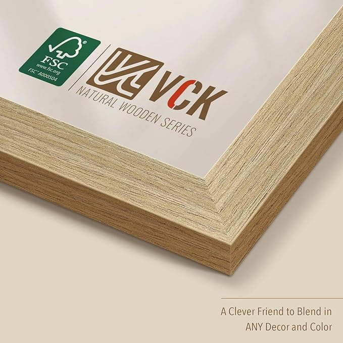 VCK 8.5x11 Beige Oak Picture Frames 3 Pack, High-End Wood Wide Border Poster Frame,Tabletop & Wall Hanging, Multi-Directional Display Family Photos, Office Prints, Studio/Gallery/Home Artwork