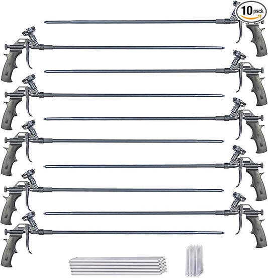 AWF PRO Spray Foam Gun – 2' Long Nozzle, High Precision, Adjustable Flow Control, Contractor-Grade Pro Applicator for Insulating Foam Sealant, Full PTFE Coated, Pack of 10