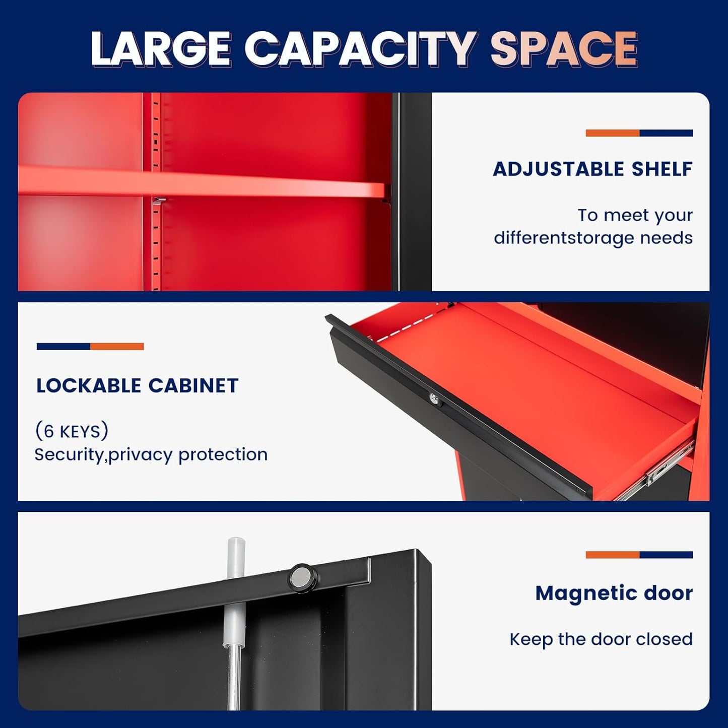 Yizosh Metal Garage Storage Cabinet with Locking Doors and Adjustable Shelves,- 71" Tool Storage Cabinet with 1 Drawer for Garage,Office,Warehouse