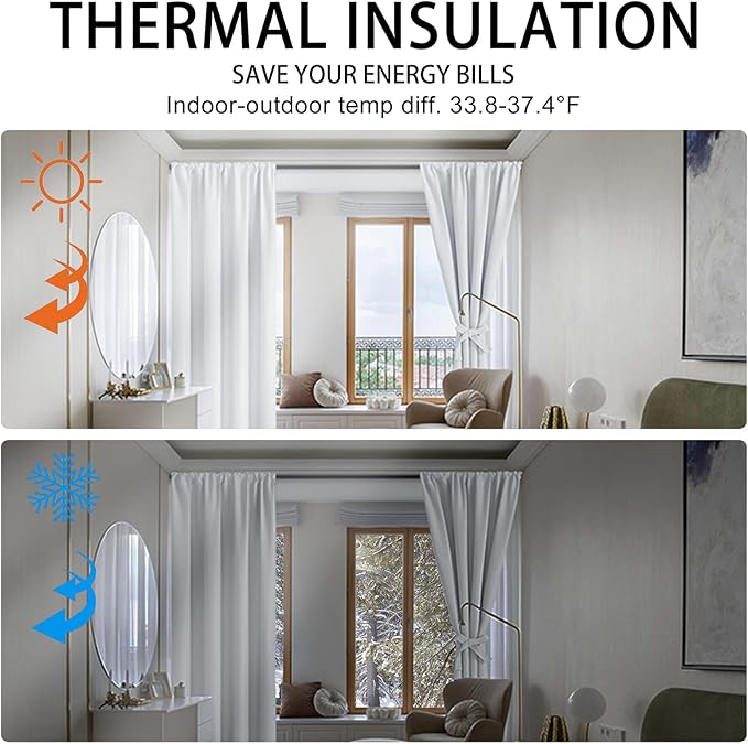 JIUZHEN Curtains for Bedroom - Thermal Insulated Room Darkening Drapes, Rod Pocket Curtains with Tiebacks, Window Panels for Kitchen Dining Room, 38 x 45 Inch Length, Greyish White