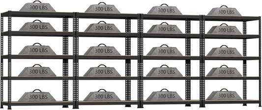 4 Packs 35.5" W x 16" D x 71" H Adjustable Garage Storage Shelves - 5-Shelf Heavy Duty Shelving Unit, Metal Utility Storage Organizer Racks for Warehouse Pantry Closet Kitchen, Black