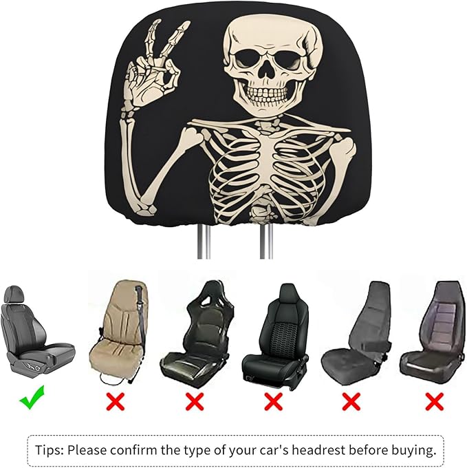 Dujiea 2 Pack Funny Skull Finger Car Headrest Covers, Universal Soft Car Seat Head Rest Protector, Vehicle Accessories Fabric Headrest Cover for Cars Vans Trucks