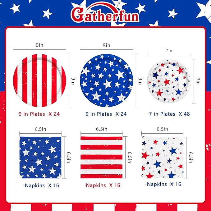 4th of July Party Supplies Set-American Patriotic Theme for Independence & Election Day Decorations, Includes Dinner & Dessert Plates, Napkins- for Patriotic & 4th of July Party Decorations-48 Guests