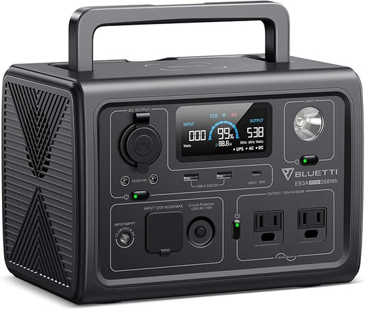 BLUETTI EB3A Portable Power Station, 268Wh Solar Generator LiFePO4 Battery Backup w/ 2 600W (1200W Surge) AC Outlets, Recharge from 0-80% in 30 Min., LFP Backup for Outdoor Camping, Trip, Power Outage