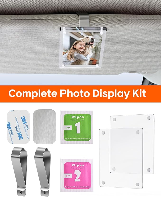 2Pcs 3"x3.5" Magnetic Car Visor Photo Holders - Strong Clip-on Picture Frames for Sun Visor - Personalized Photo Display for Family, Pets & Memories - Car Accessories Gift with Secure Clips