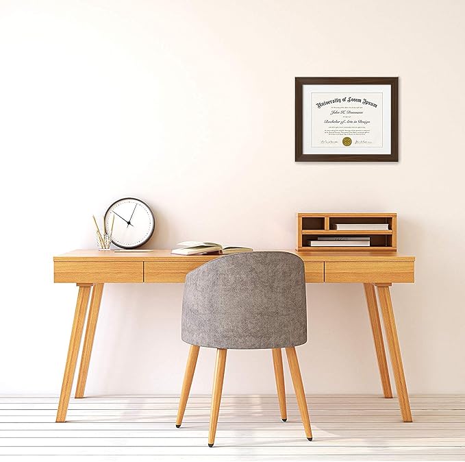 Americanflat 11x14 Walnut Diploma Frame | Certificate Frame Displays 8.5x11 Diplomas with Mat or 11x14 Inch Without Mat. Shatter-Resistant Glass. Hanging Hardware Included