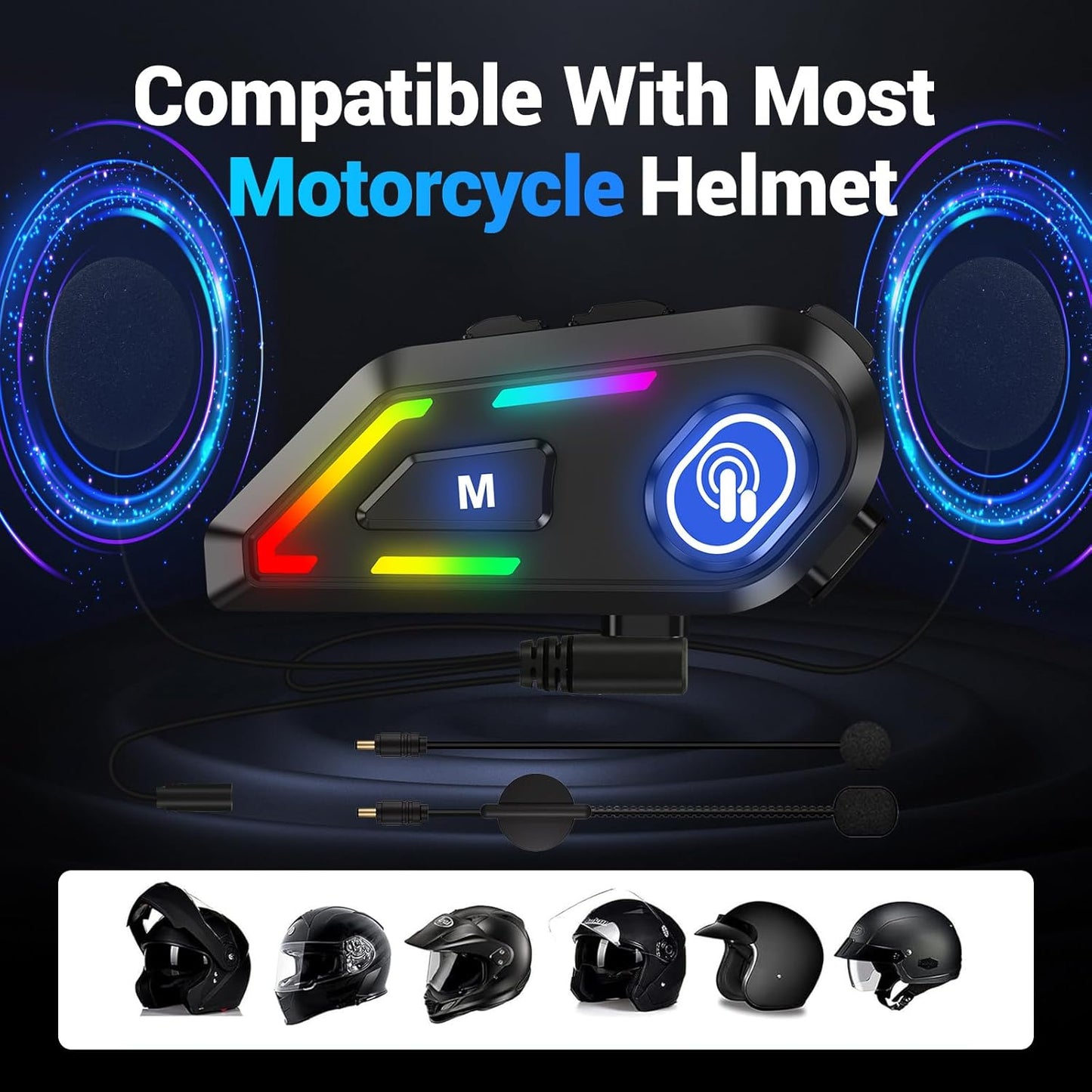 Motorcycle Helmet Bluetooth, Helmet Speakers with 2 Type Mics, Hands Free Call/Music/IPX5/Noise Cancellation/Wake Up Siri/Can Connect Two Mobile Phones, Motorcycle Bluetooth Headset C5