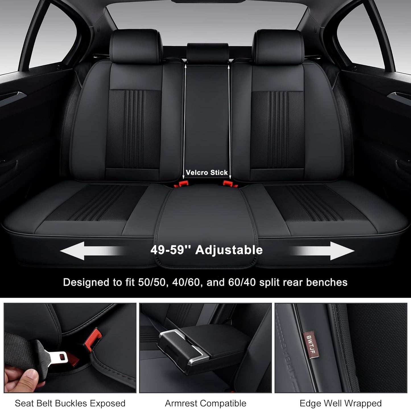 Car Seat Covers Full Set, Front and Rear Seat Covers for Cars, Waterproof Leather Auto Seat Protectors with Head Pillow, Car Seat Cushions Fit for Most Sedans SUV Pick-up Truck, Black