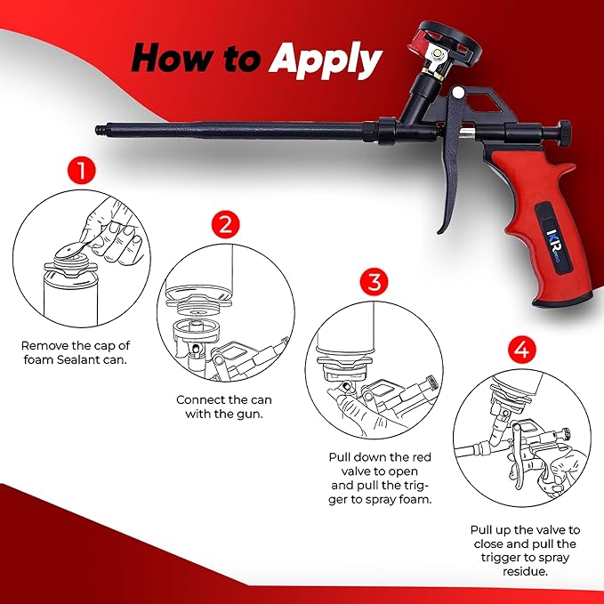 Luft Professional Expanding Foam Spray Gun (40 Insulation Guns + 360 Extenders) PU Insulating Applicator Heavy Duty Metal Body Dispensing Foam Gun Suitable for Caulking, Filling, Sealing (40 Pack)