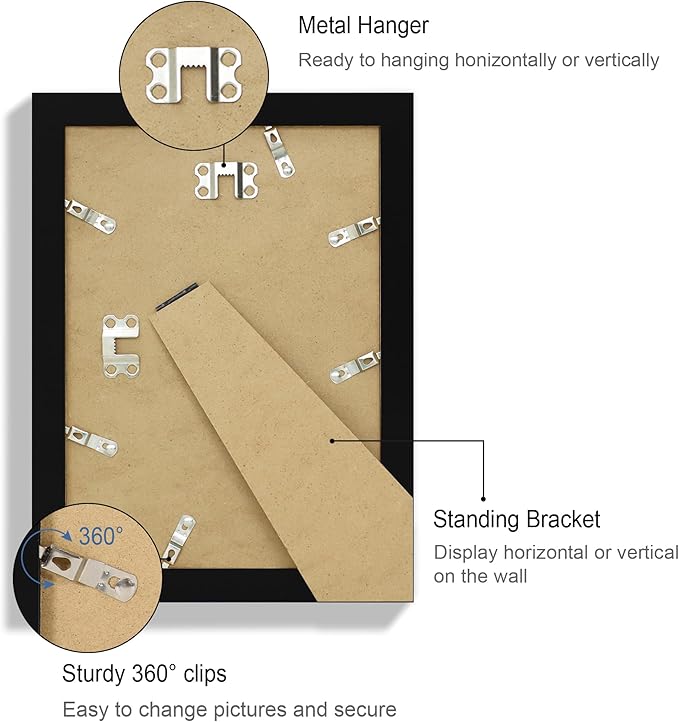 7x10 Picture Frame Set of 4, Made of Real Glass and Black Frame - Display Picture 5.5x8.5 with Mat or 7x10 Without Mat, 7 by 10 Photo for Wall or Tabletop