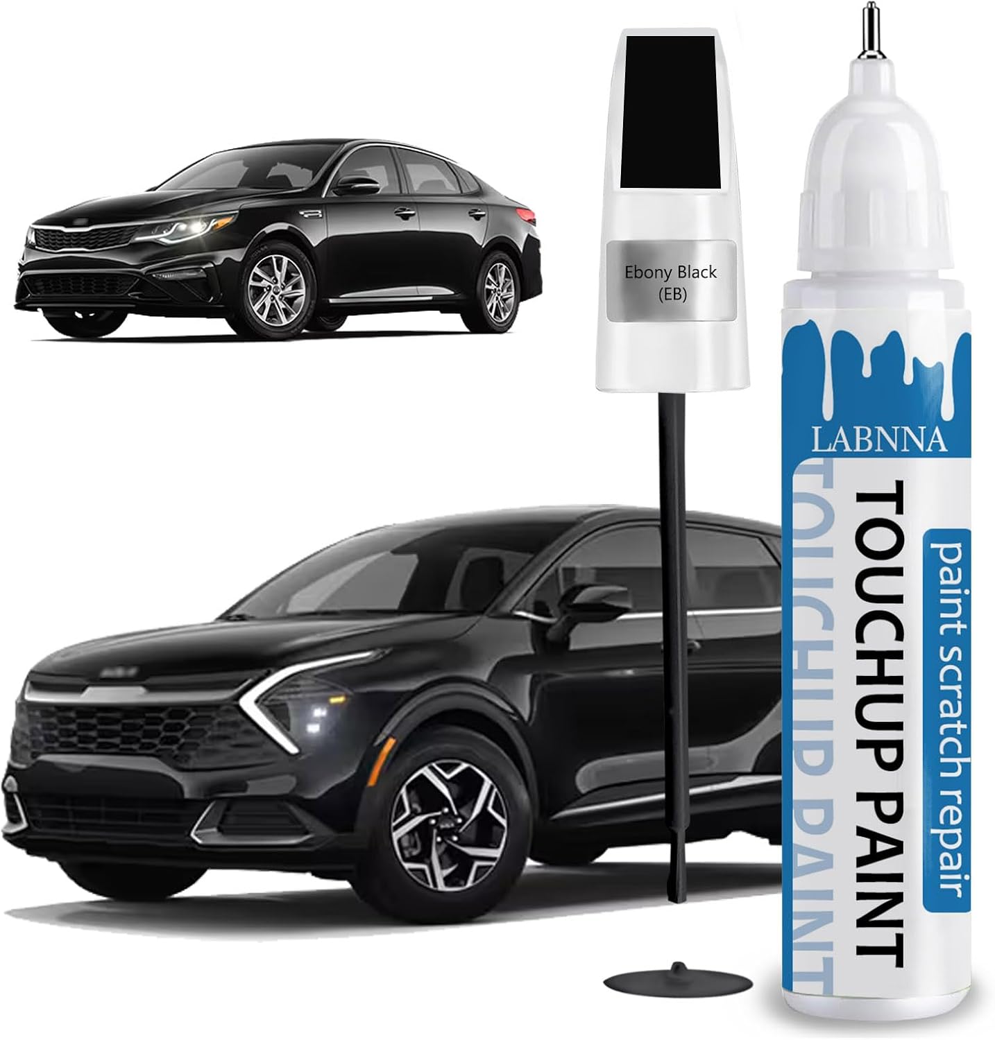 Ebony Black(EB) Touch Up Paint for Kia-Exact Match 2 in 1 touchup Paint Pen for Chips and Nicks Repair Car Paint Scratch Repair Kit