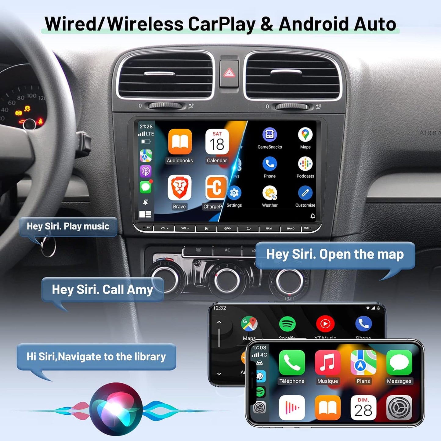 Car Radio for VW Passat Jetta Golf Skoda Polo, [1G+32GB] 9 inch Touch Screen Android Volkswagen Stereo with Wireless CarPlay Android Auto Bluetooth GPS WiFi FM+Backup Camera