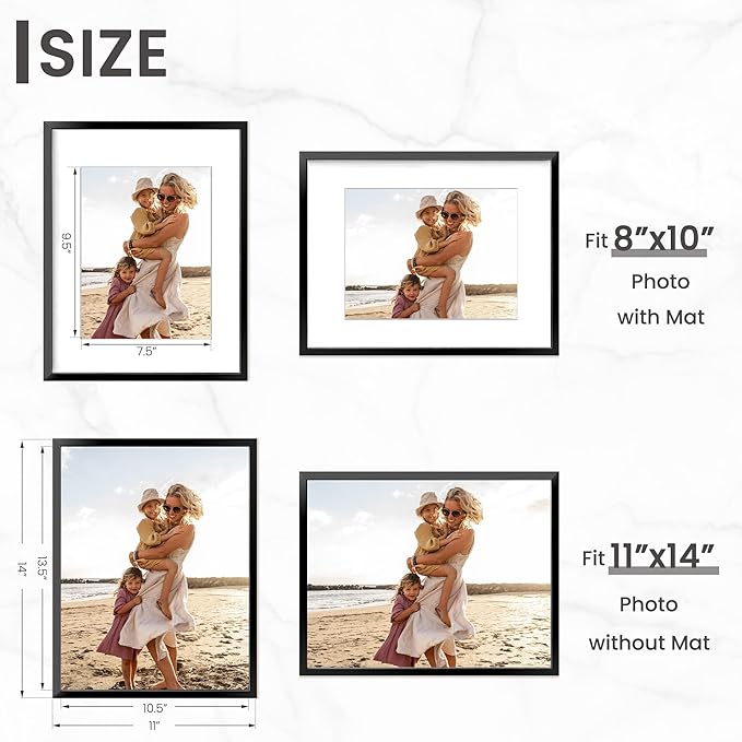 Heimlove 11x14 Aluminum Picture Frame,Metal photo Frame with Plexiglass 8x10 with Mat or 11 x 14 Without Mat Wall Mounting Horizontally or Vertically,Poster Frame - 1 Pack - Black
