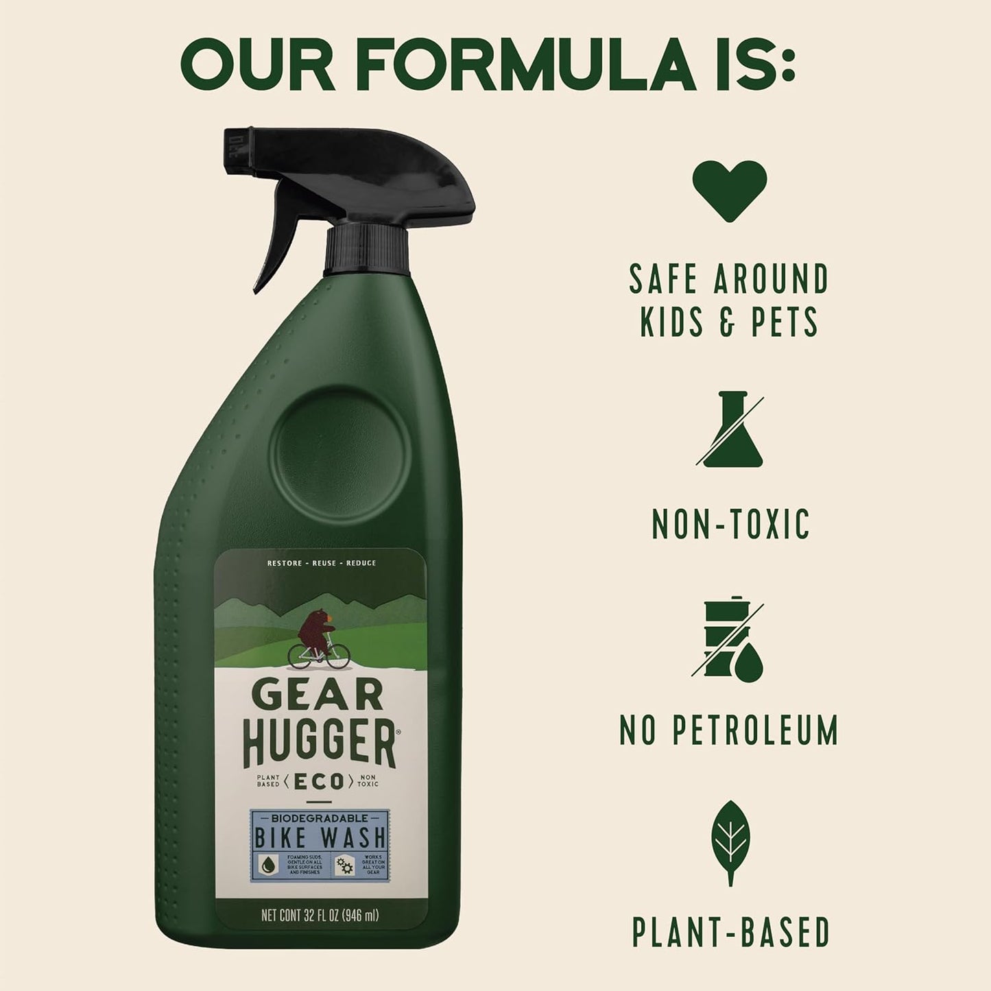 Bike Wash Spray (32 oz, Pack of 1) – Eco-Friendly Cleaner Spray, Wash Soap with Natural Saponins & Eucalyptus – Safe for All Bikes, Anti Corrosion Spray