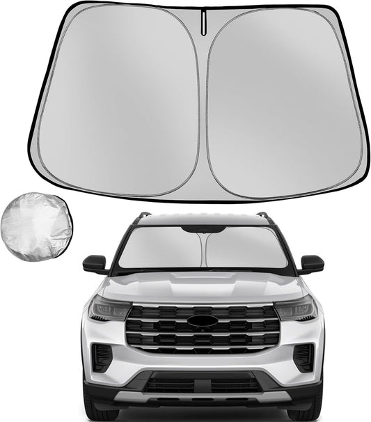 Windshield Sun Shade for 2020-2025 Ford Explorer SUV Foldable Sun Sunshade for Car Front Window Blocks UV Rays and Heat Automotive Interior Protector Custom Fit Accessories