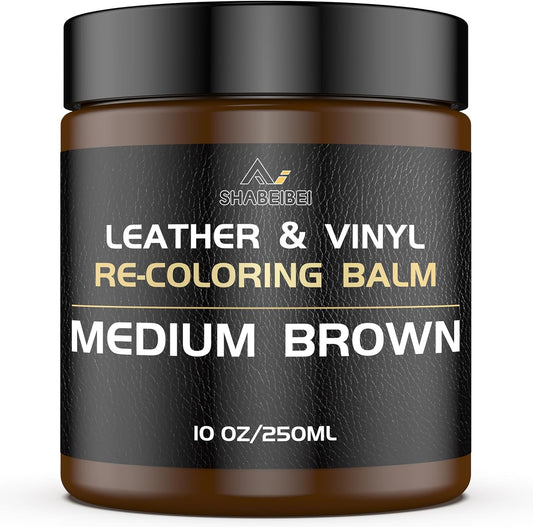 Leather Recoloring Balm,10oz Leather Color Restorer Leather Repair Kit for Furniture Car Leather Scratch Remover, Medium Brown Leather Color Restorer for Couches,Leather Dye Paint for Faded