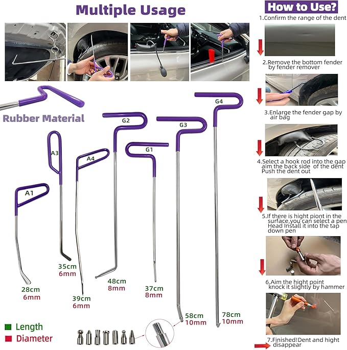 159pcs/Set Auto Body Dent Repair Tools Kit,Big Size Slide Puller&Dent Rods Crowbar,paintless Car Dent Lifter Hail Removal,A Complete Car Dent Repair Tools Set for Professional Car Repair Shop
