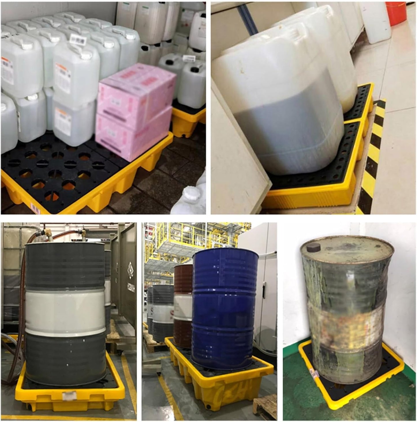 Drum Containment Spill Pallet, Industrial Nestable Oil Drums Leak-Proof Tray, Garage Storage Detachable Anti Slip Polyethylene Platform with Drain (Color : Yellow-1 Pack, Size : 26.2"x14.2"x