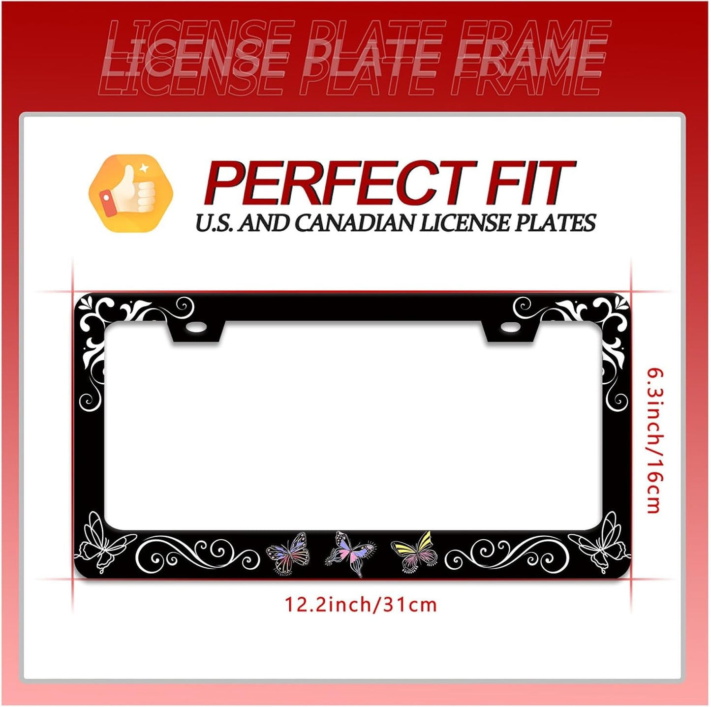 Butterfly License Plate Frame Butterflies Floral License Plate Frames for Car Decorative Parts Stainless Stee License Plate for Standard Us Canada Funny License Plate Holder 12x6 Inch