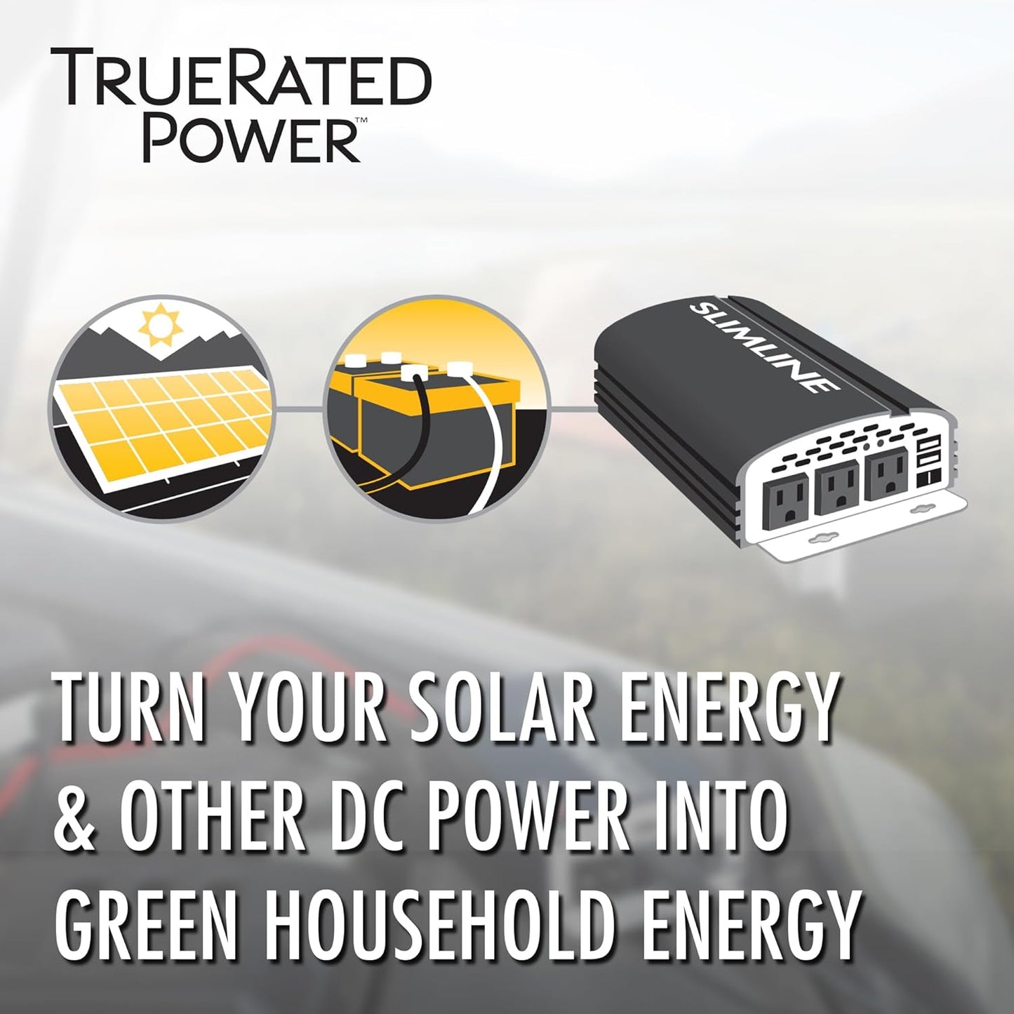 Wagan EL3720 1000W Slimline Plus AC to DC Power Inverter 1000 Watt TrueRated Continuous 2500 Watt Surge Power DC 12V to AC 110V Modified Sine Wave 3 AC Outlets and 2A USB Charging Port