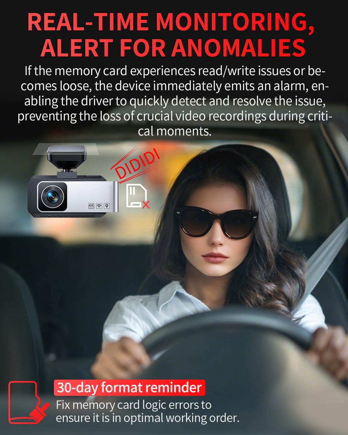 Dash Cam Front and Rear, 4K Full HD Dual Dash Camera for Cars, Built-in Memory Card Monitoring, 64GB Card, 5G WiFi GPS, Car Camera with 3" IPS Screen, 2160P Night Vision, Parking Monitor