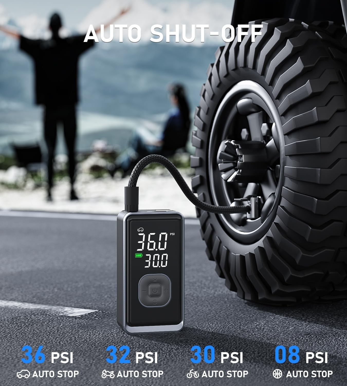 Tire Inflator Portable Air Compressor, 150PSI Cordless Mini Air Pump with Digital Pressure, Bike Pump, 3X Fast Inflation Tire Inflator for Car, Motorcycle, Bike, Ball-LED Light and Auto Shut-Off