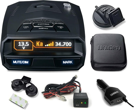 Bundle of Uniden R4w Extreme Long Range Laser/Radar Detector + Uniden Smart Hardwire Kit RDA-HDWKT with Mute Button and LED Alert.