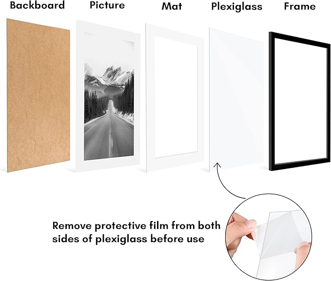 Americanflat 18x28 Picture Frame with Polished Plexiglass - Set of 5 - Use as 14x24 Frame with Mat or Display 18x28 Photo Without Mat - Galleria Collection - Picture Frames for Wall Display - Black