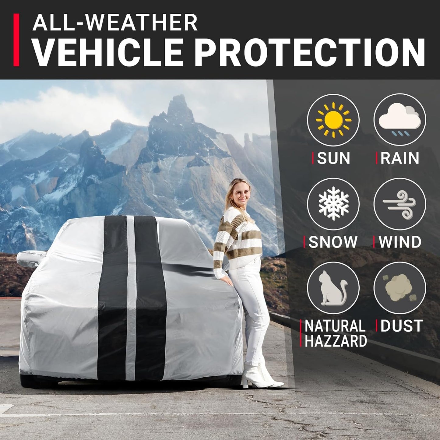 iCarCover Custom Car Cover for Pontiac 6000 Wagon (1984-1991) Waterproof All-Weather Rain Snow UV Sun Protector Full Exterior Indoor Outdoor Car Cover (Stripe - Gray/Black)