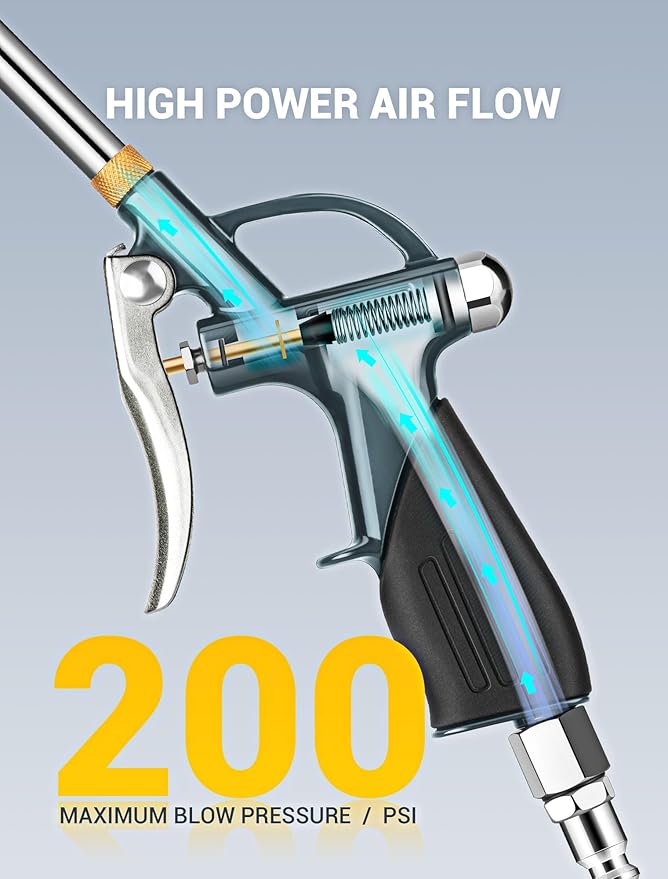 JASTIND High Pressure Air Blower Gun, 19-28 Inch Extension Long Air Nozzle Blow Gun with Rubber Grip & Quick Plug, Heavy Duty Industrial Air Blow Gun Pneumatic Tool for Air Compressor Attachments