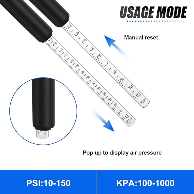 MEANLIN MEASURE Black Double Straight Type Tire Pressure Gauge, 10Pcs, 10-150 Psi, Suitable for Trucks, Cars, Motorcycles
