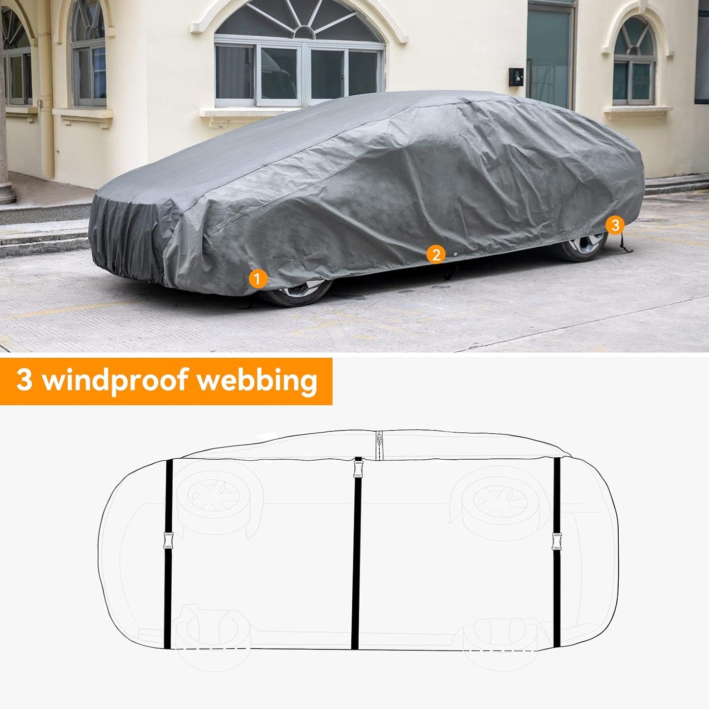 XCAR Ultra Light Waterproof Car Cover for Automobiles All Weather Protection, Windproof & Breathable, Fits Sedan Up to 160"