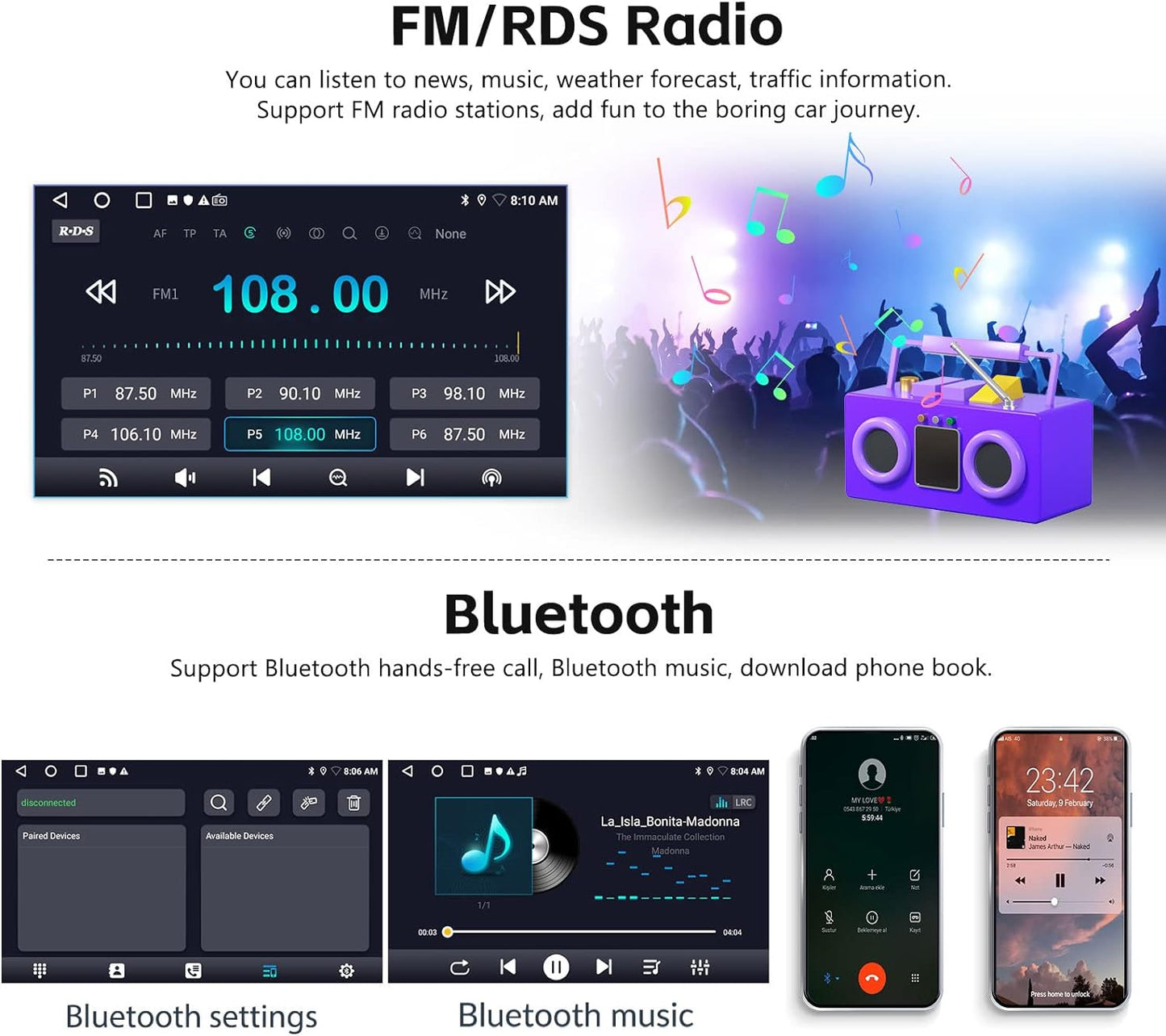 SIXTOP 2+64G Android Car Stereo for Hyundai Tucson IX35 2010-2015 Carplay Android Auto Upgrade Radio 10 inch Touch Screen Bluetooth GPS Navigation Mirror Link 26UI FM RDS WiFi SWC+ AHD Camera & MIC