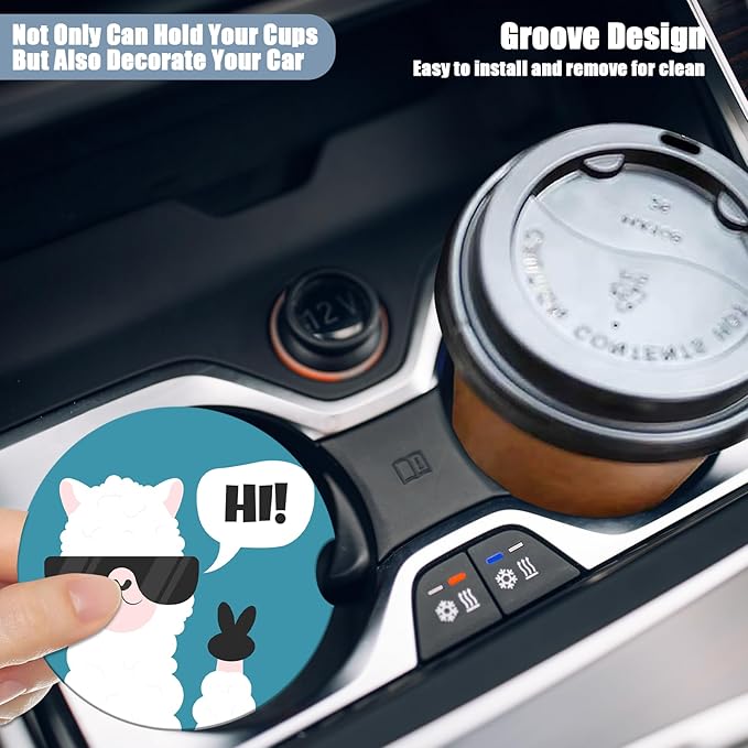 Car Cup Holder Coaster - Funny Sup Llama Absorbent Ceramic Coaster 2 Pack, Car Coasters for Cup Holders, Fashion Car Interior Accessories Drink Coaster for Women & Men