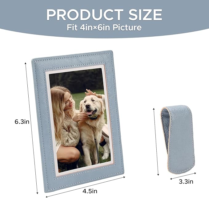 KINIVA 2 Pack Car Picture Holder - Magnetic Faux Leather Picture Frame for Safe Driving - Gift for Dad Mom Husband Wife Car Visor Accessories, Car Accessory (Fits 2.5"x3.5" Photos) (Blue)