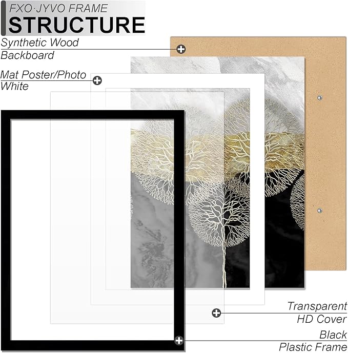 8x12 Picture Frame, Display Photo Poster 6x8 with Mat or 8 x 12 Without Mat, Light Weight and High Transparent 8 by 12 Frame for Wall - 1 Pack/Black/8"x12"