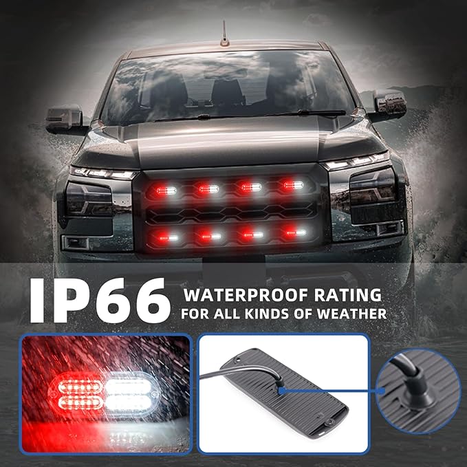 8pcs Sync Feature Emergency Strobe Grille Lights LED Ultra Slim Surface Mount Flashing Hazard Warning Light Bar with Controller for Firefighter/Construction/Trucks/Vehicles/Car (Ren/White)