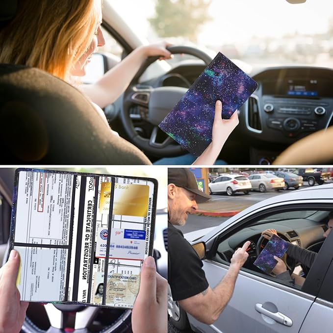 Leather Car Registration and Insurance Card Holder, Car Document Holder for Cards License with Magnetic Shut(Purple)