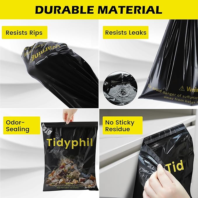 50 PCS Disposable Car Trash Bags Hanging, Leak-proof, Odor Seal. Strong Car Garbage Bags, 2 Gallon Big Capacity. Independent of Car Trash Can, Easy Stick-On Car trash Bin for Car, Stroller, Camping